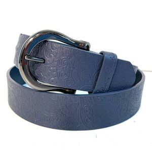 ROBERT GRAHAM Paisly Embossed Blue Leaather Belt w/ Gunmetal Buckle
